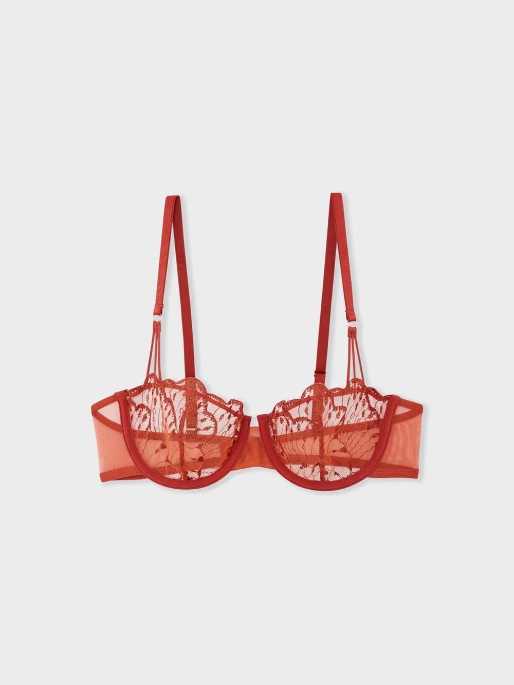 Sheer Lace Underwire Bra in Scarlet Red